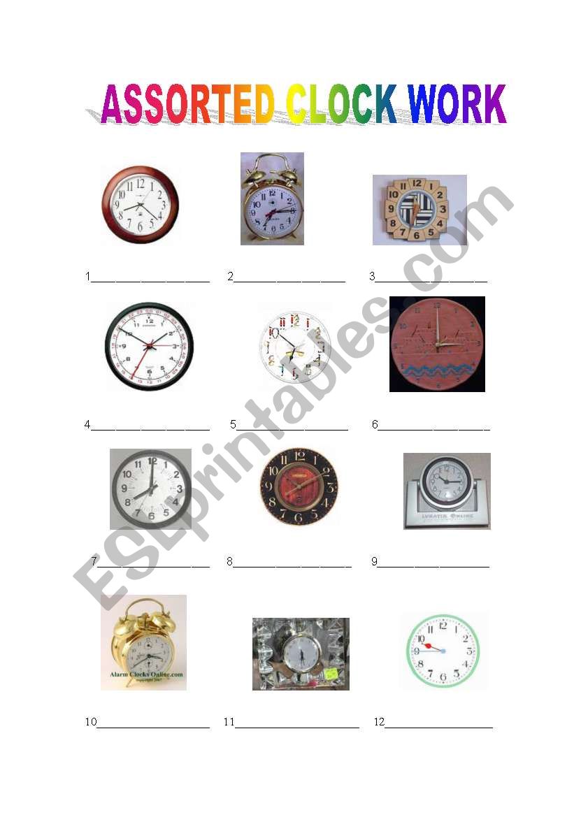 English Worksheets Assorted Clock Work
