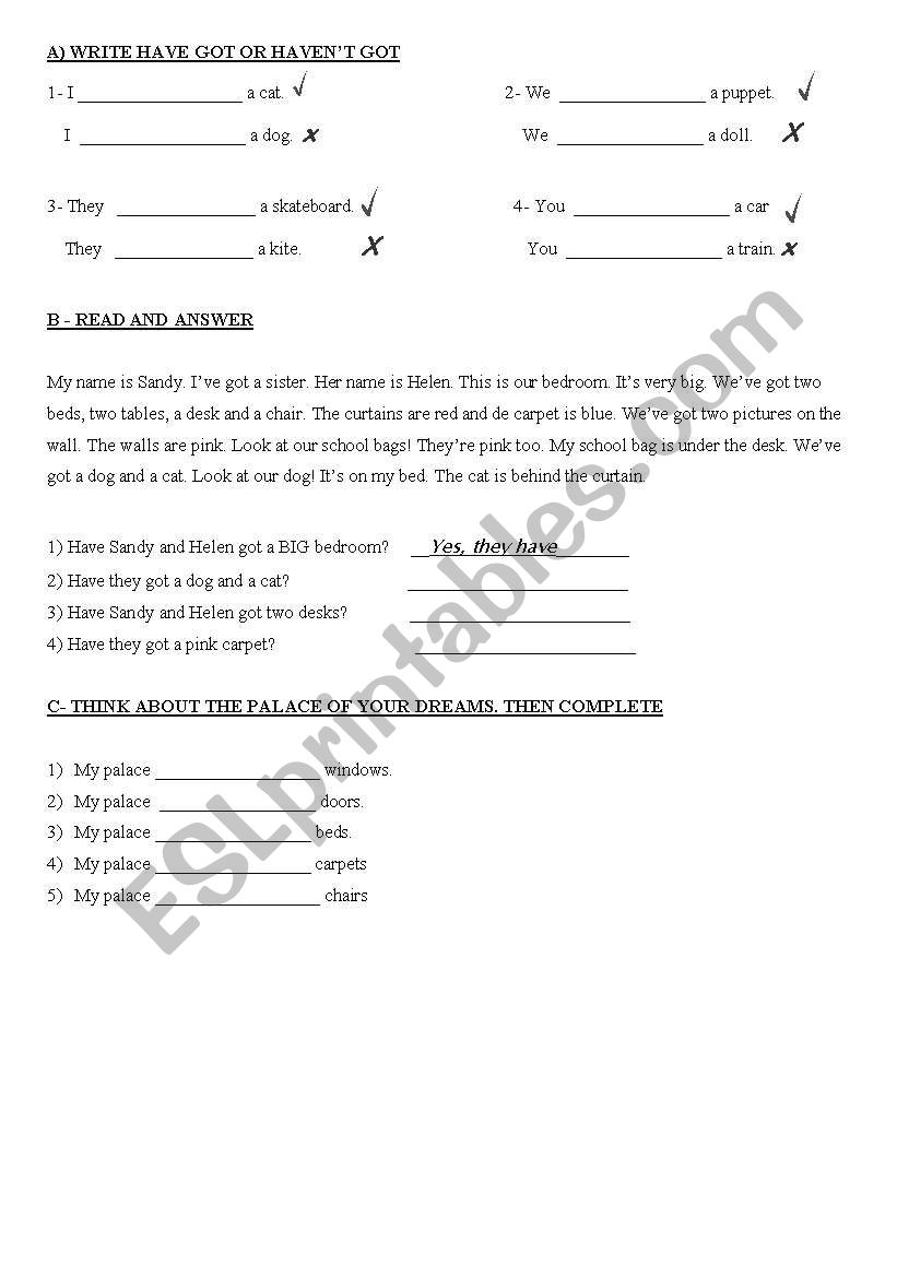 Have got - has got test worksheet