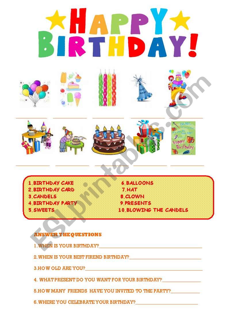 HAPPY BIRTHDAY worksheet