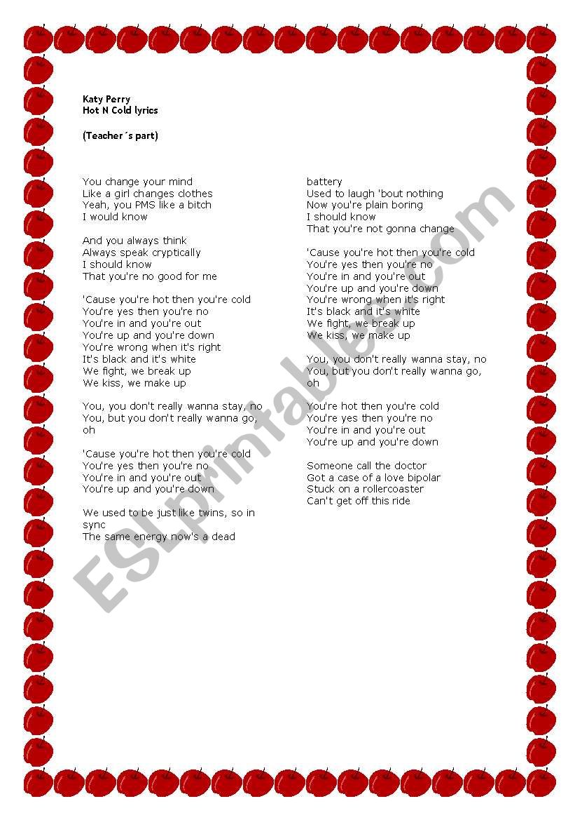 Listen to the song and fill in the blanks with opposites 