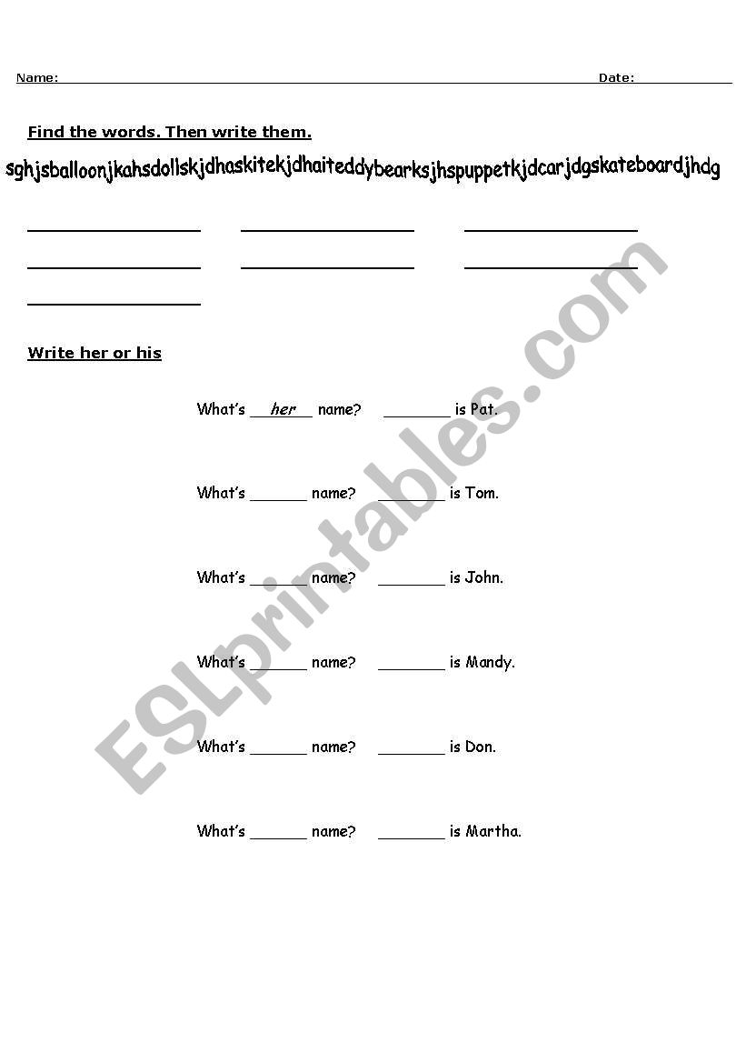 his - her - toys worksheet