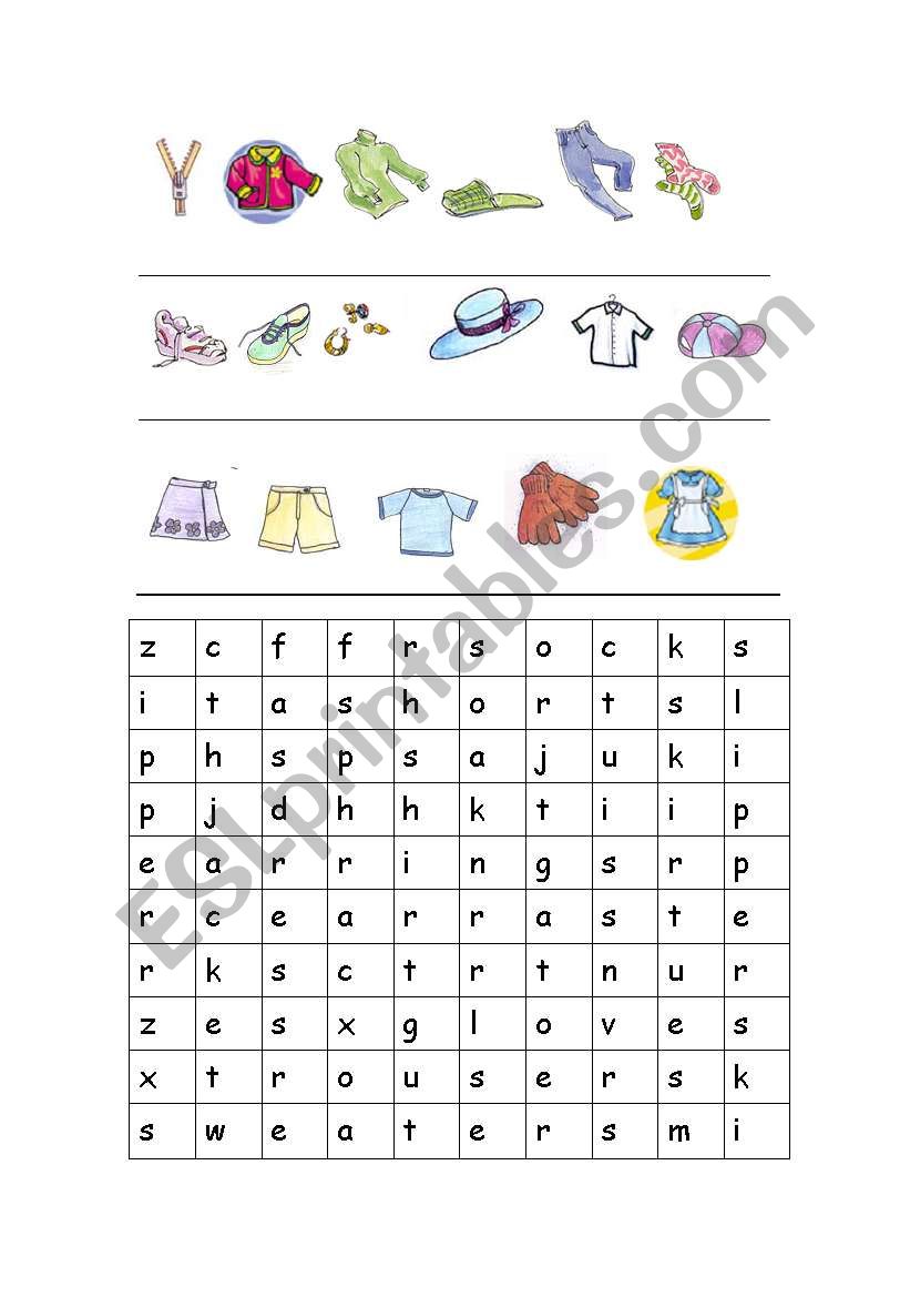 articles of clothing worksheet