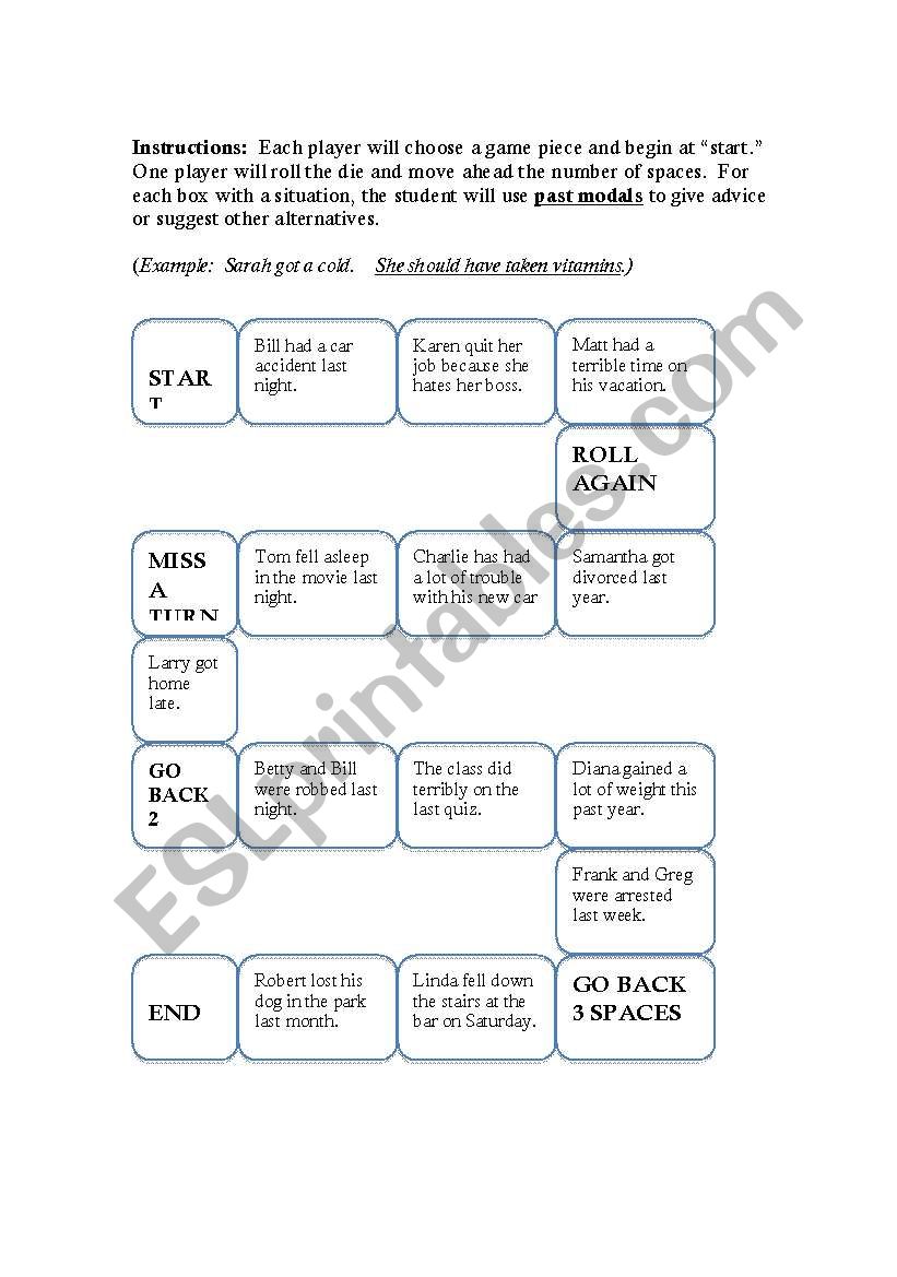 Past Modals Game worksheet