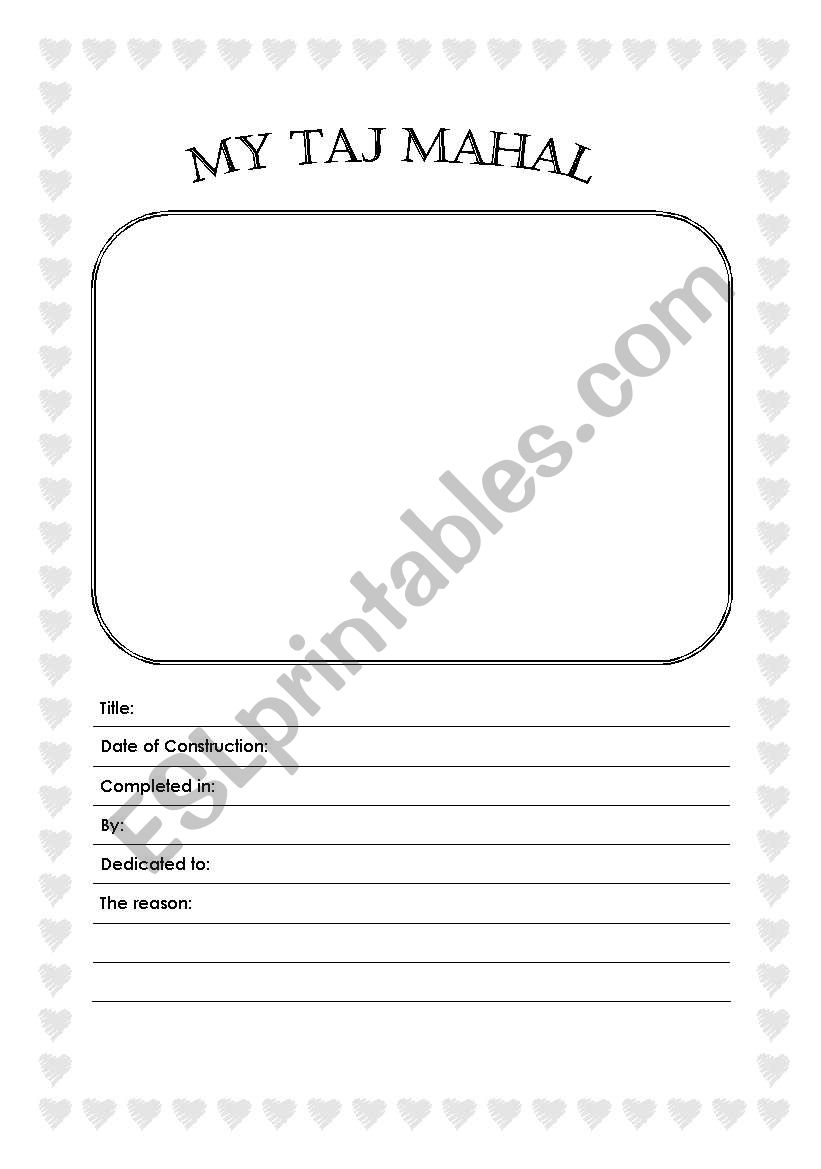 Taj Mahal writing sheet worksheet