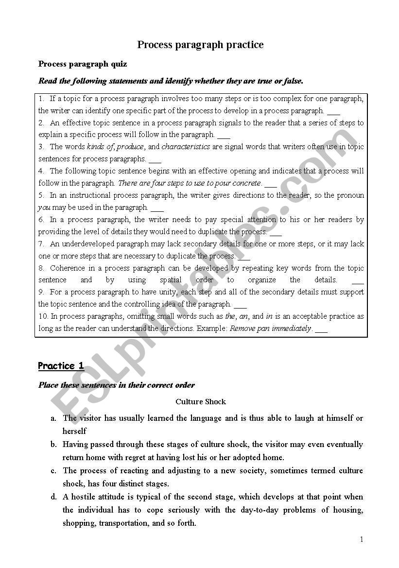 Process Paragraph Writing  worksheet