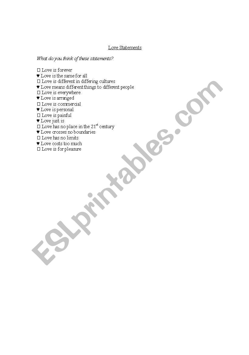 Love worksheet