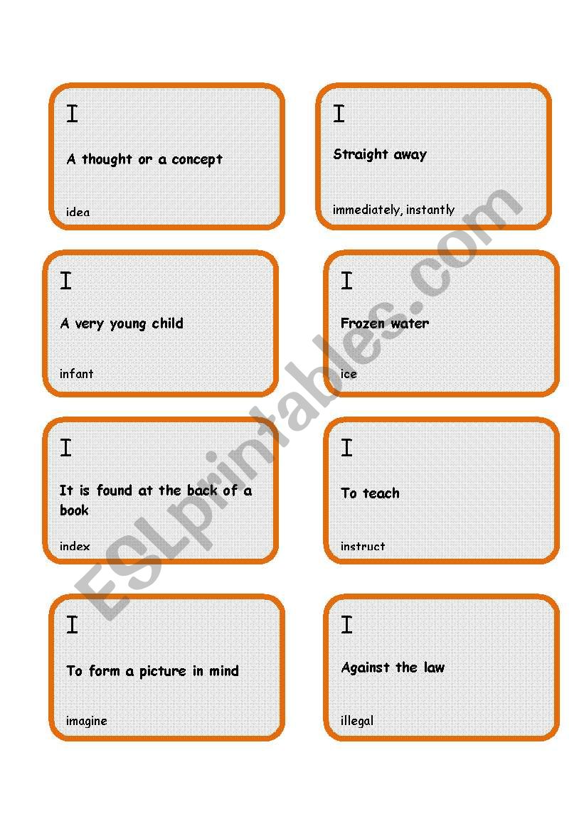 Alphabet game-letter I worksheet