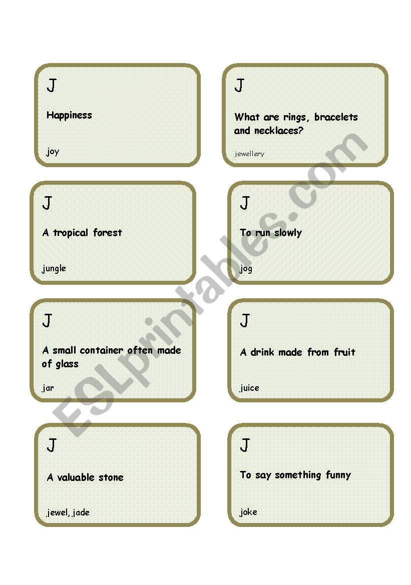 Alphabet game- letter J worksheet