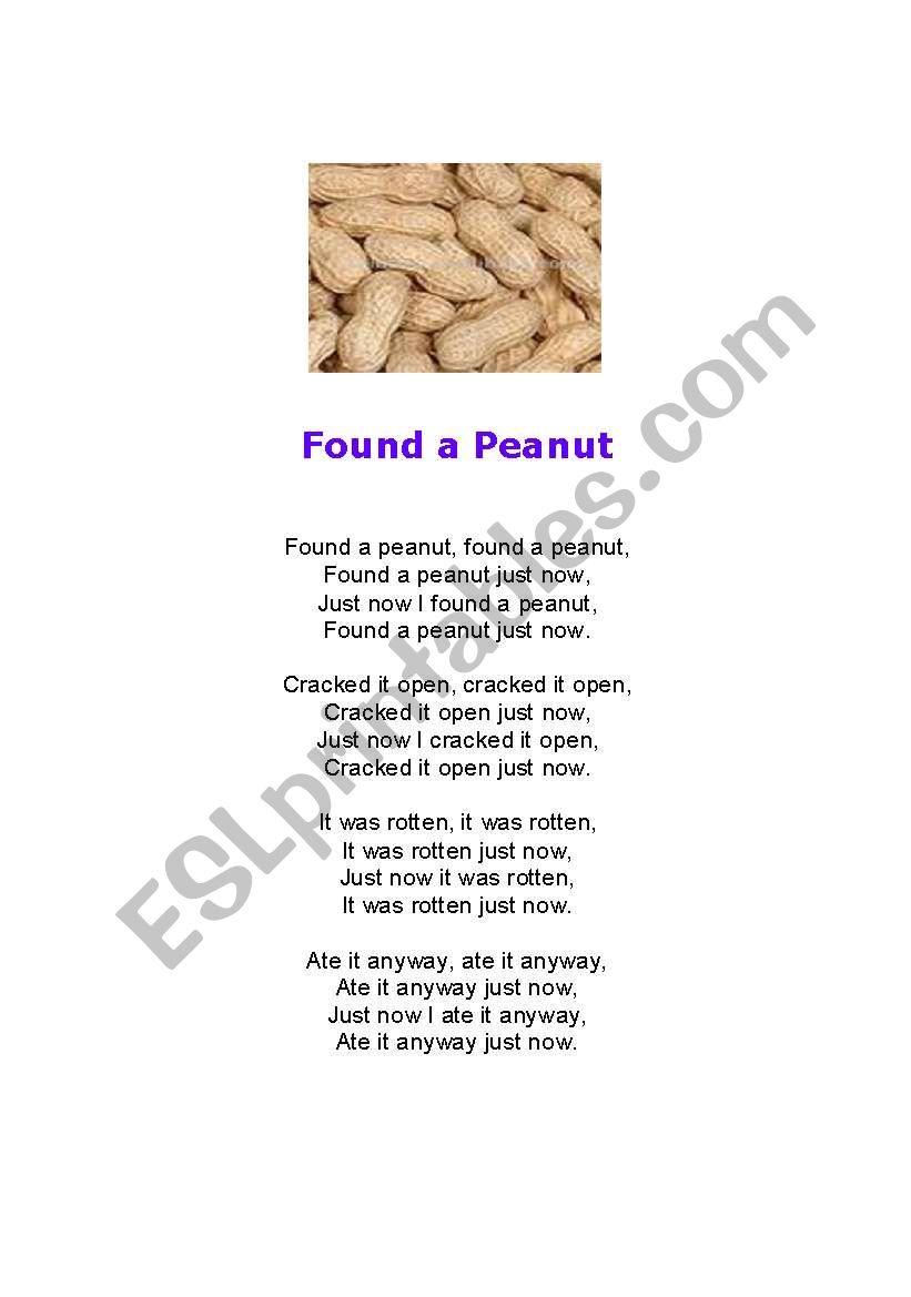 Found a Peanut (song lyrics) worksheet