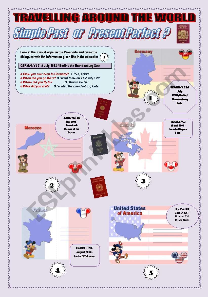 SIMPLE PAST or PRESENT PERFECT? PASSPORT ACTIVITY PART 1 (GERMANY/MOROCCO/CANADA/FRANCE/USA)