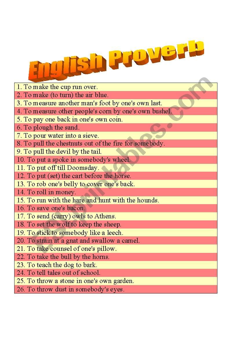 English Proverb part 5 of 5 in 4 pages 