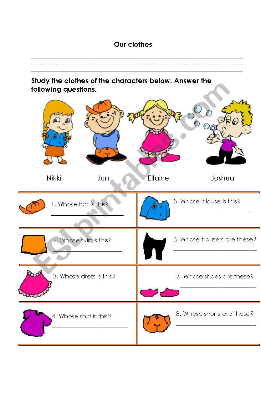 Our clothes worksheet