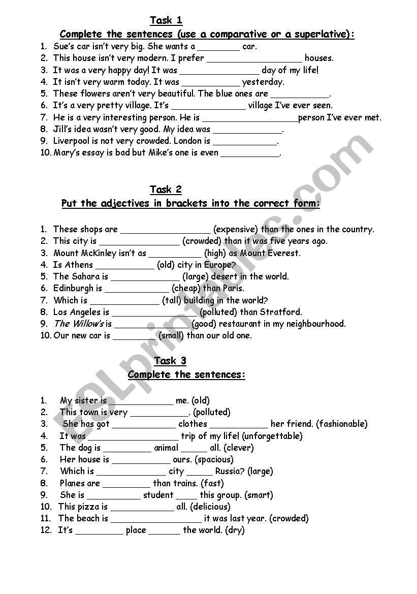 COMPARATIVES worksheet