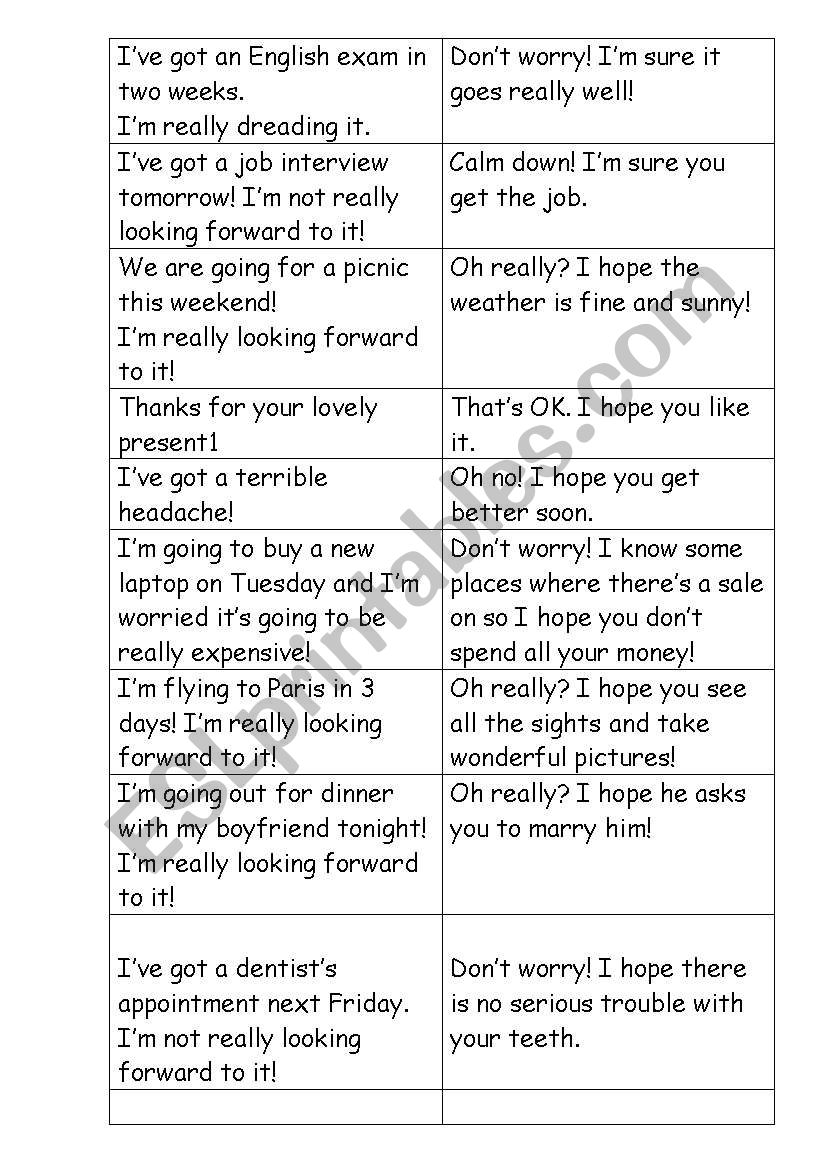 MATCHING REACTIONS worksheet