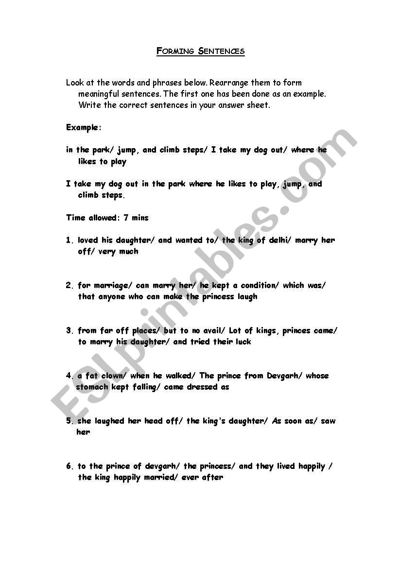 Jumbled sentences worksheet