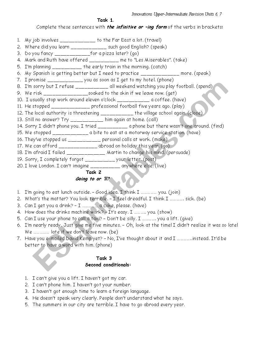 INGINITIVES/GERUNDS worksheet