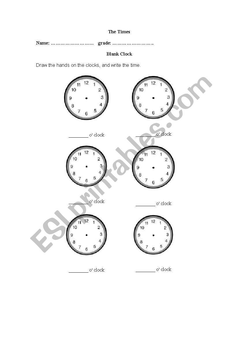 blank clocks worksheet