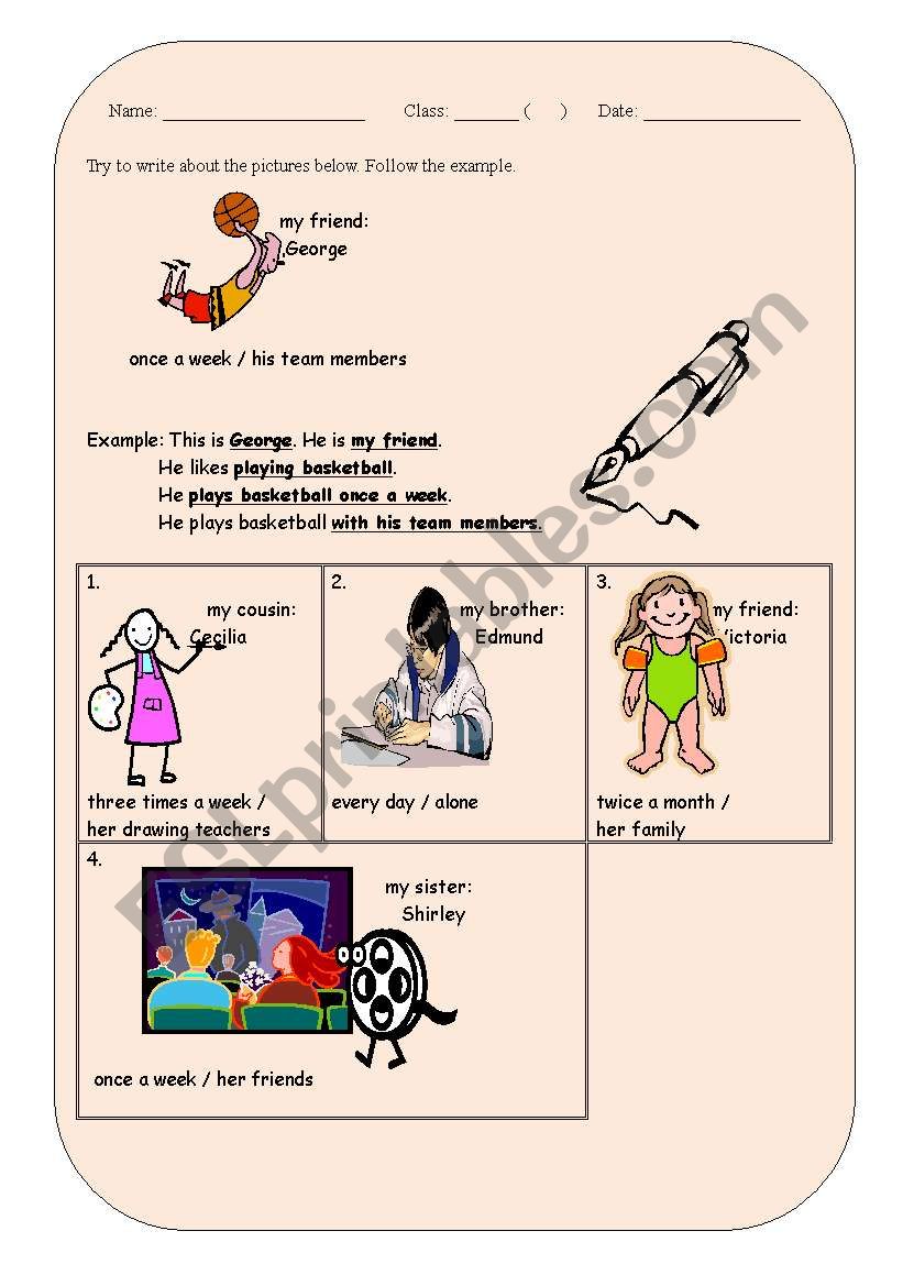 Picture Description - A Revision of simple present tense and vocab related to hobbies