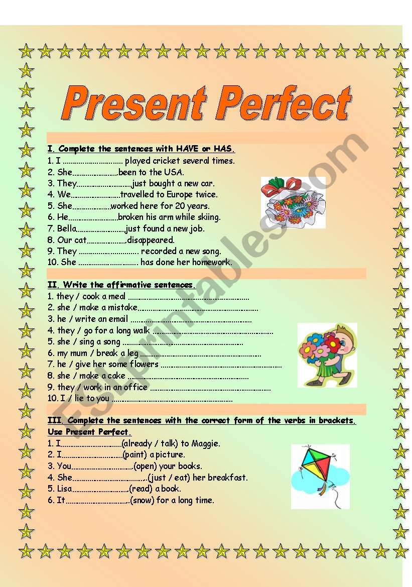 PRESENT PERFECT -  4 PAGES worksheet