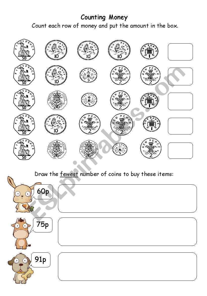 Counting money upto 50p worksheet