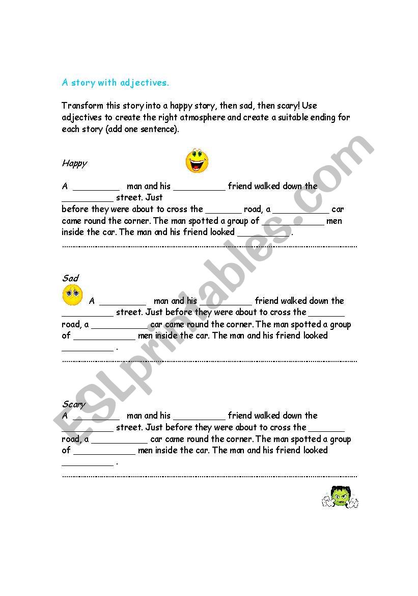 A story with adjectives worksheet