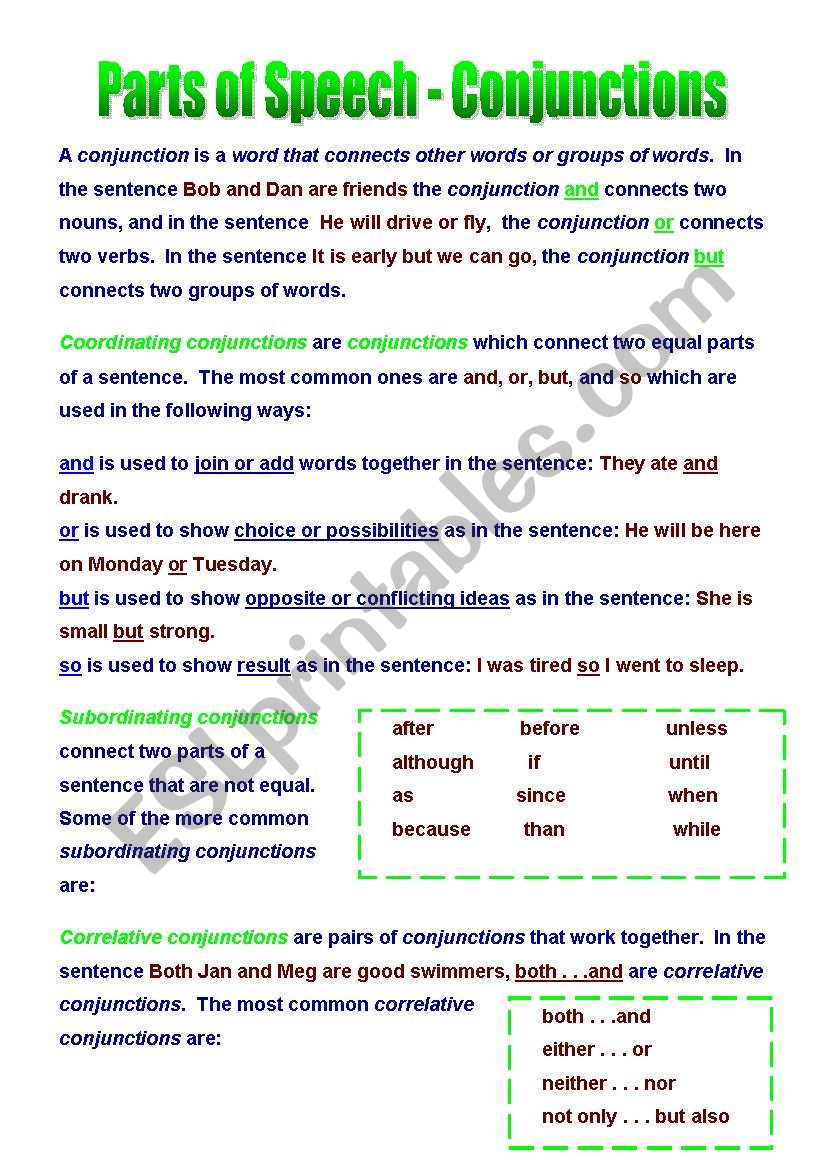 conjunctions worksheet