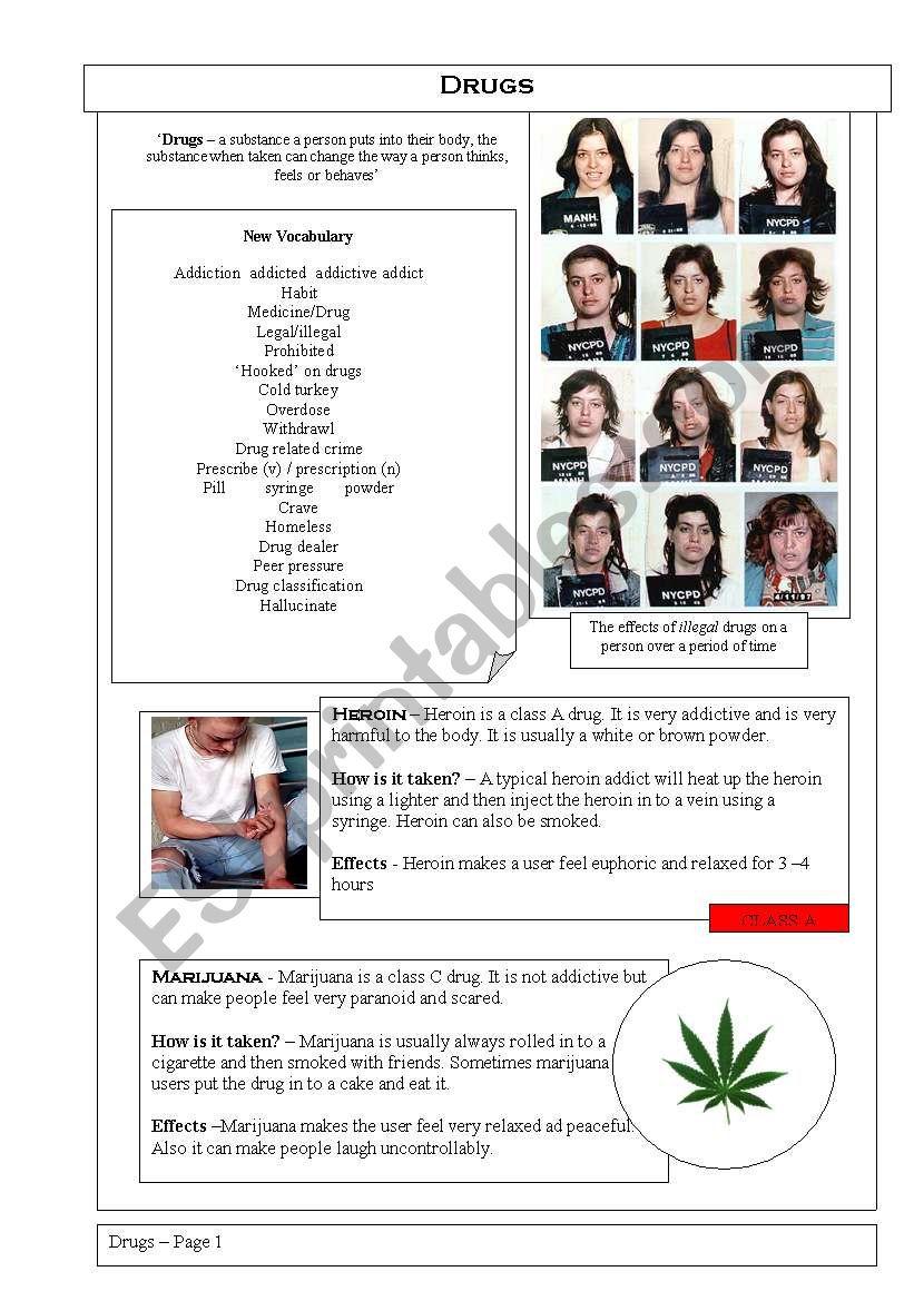 Drugs information Sheet 1/4 worksheet