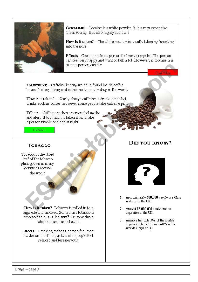 Drugs information sheet 3/4 worksheet