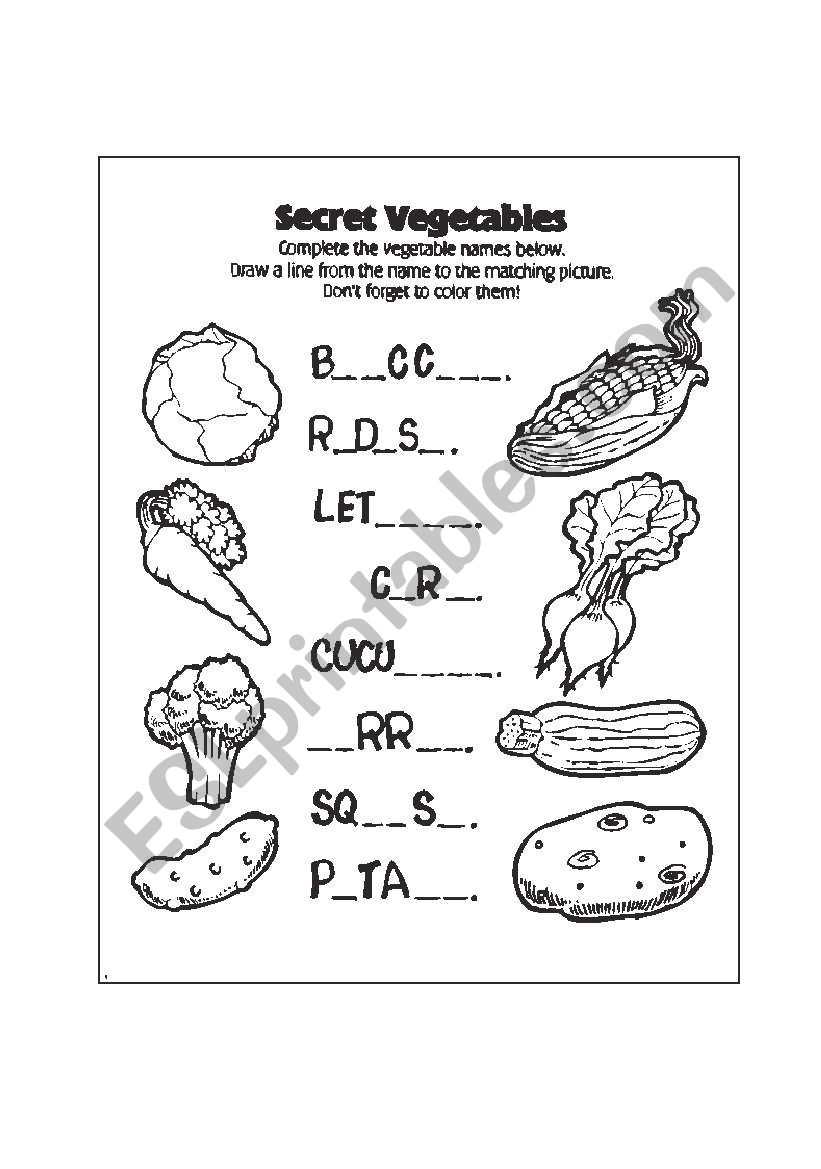 secret vegetables worksheet