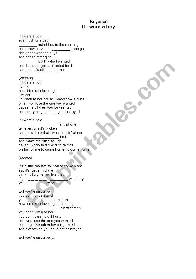 Beyonce - If I were a boy worksheet