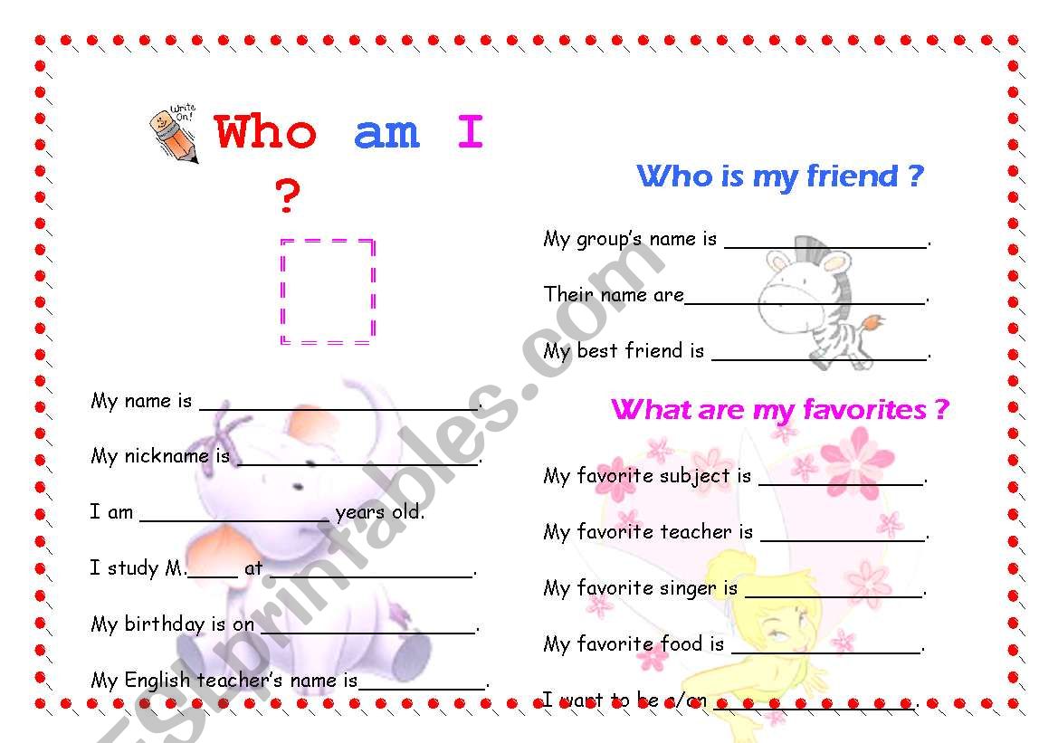 Who am I ? worksheet