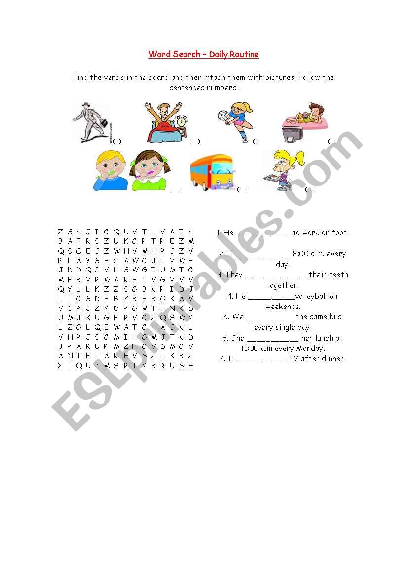 Daily Routine - Word search worksheet