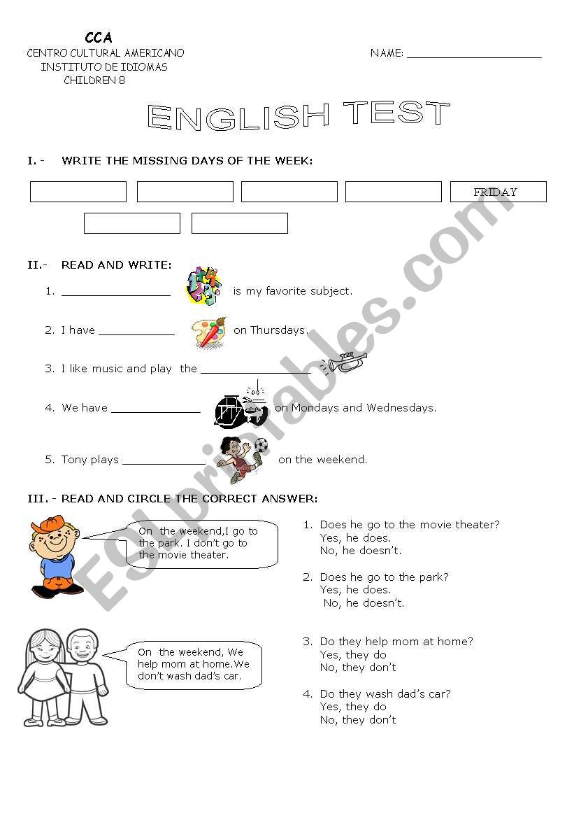 english test worksheet