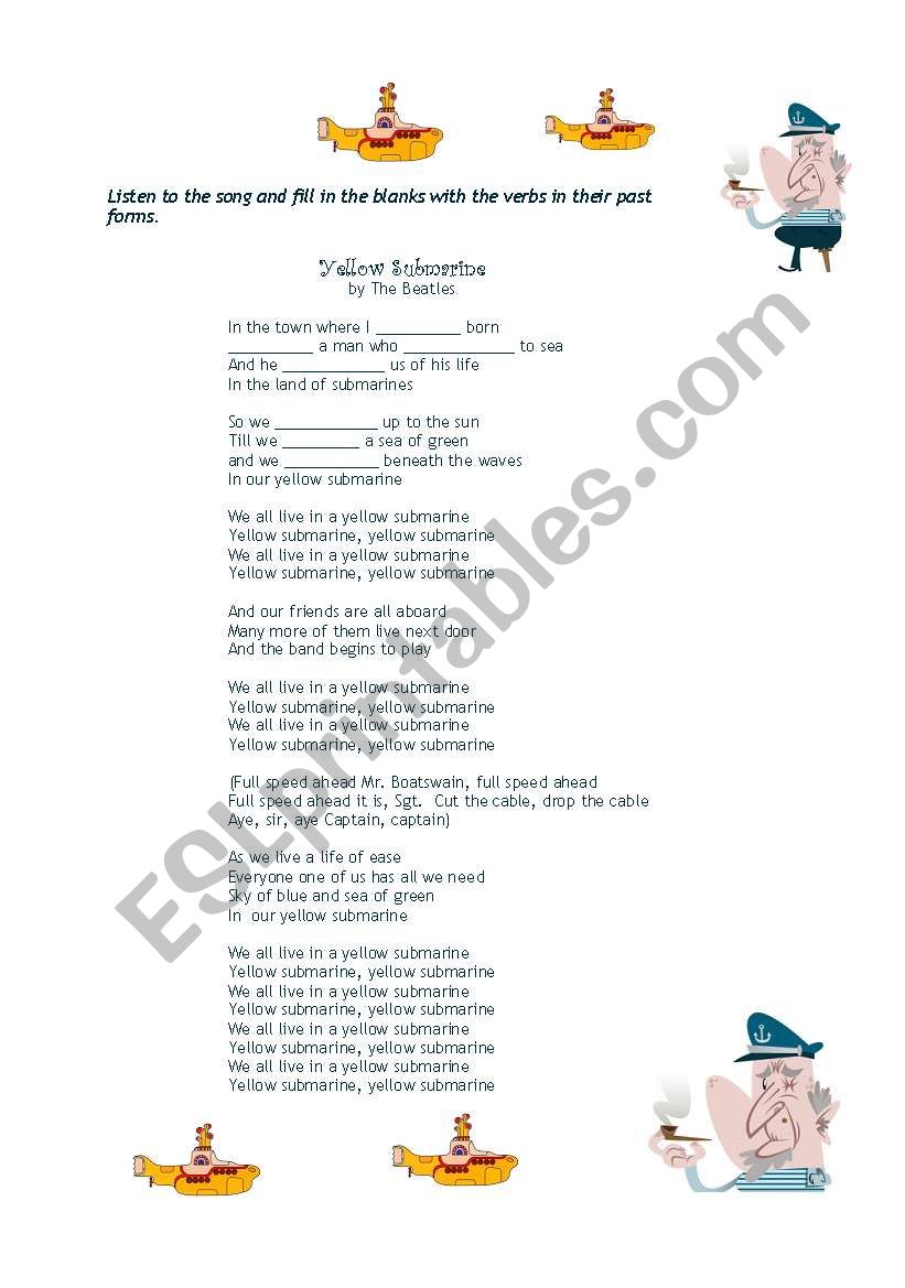 Yellow Submarine - Past Tense worksheet