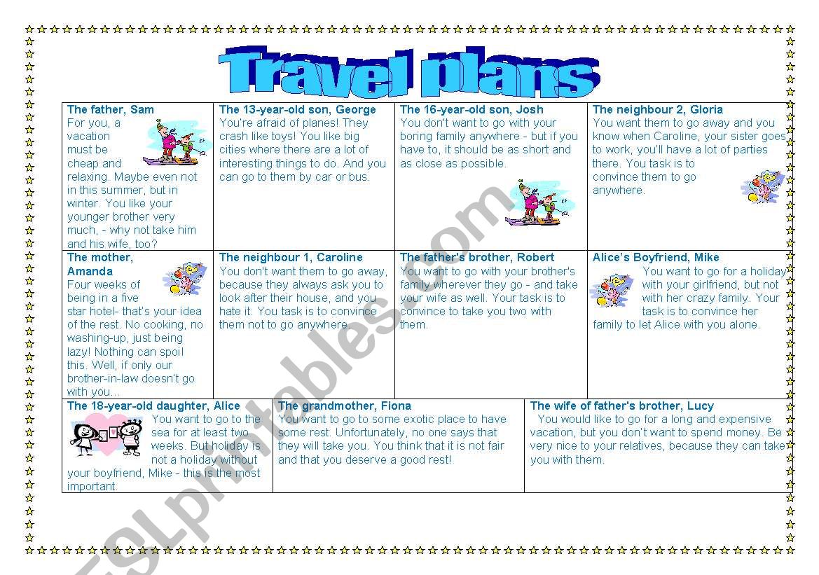 Travel Plans worksheet