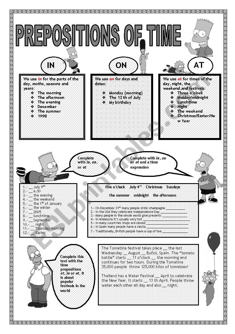 PREPOSITIONS OF TIME worksheet