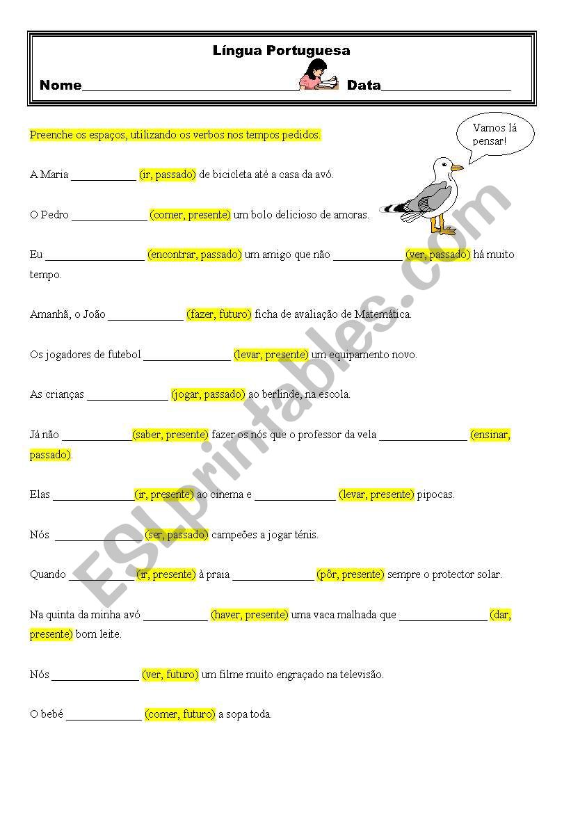 Verbos 3ºano worksheet