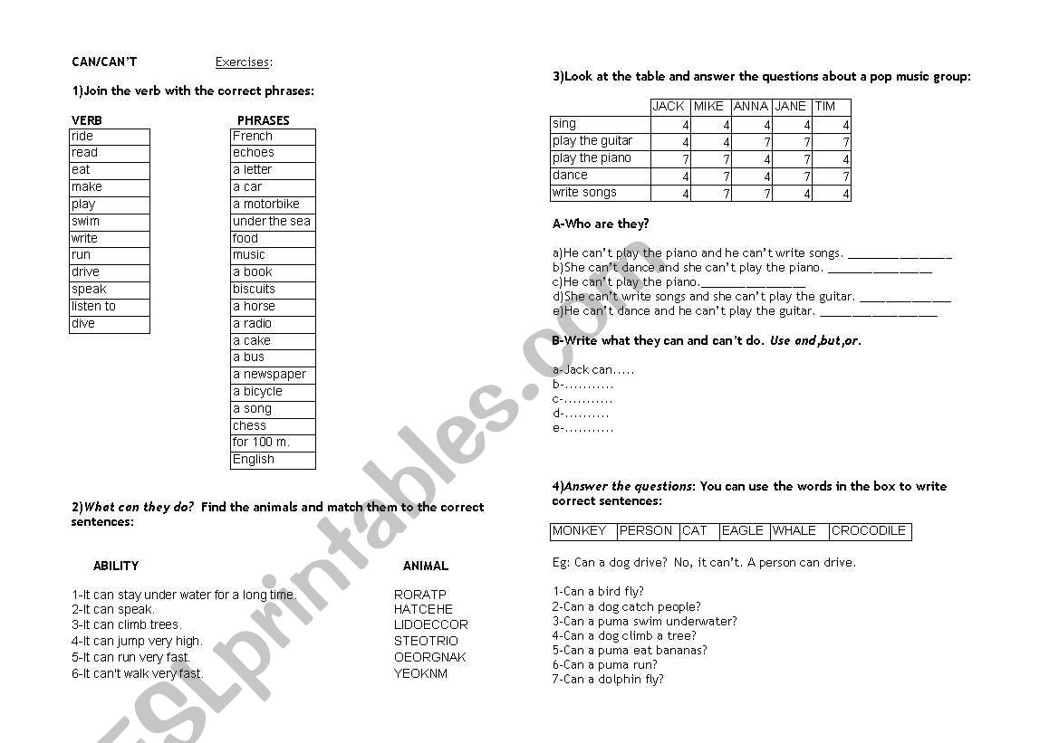 can cant  worksheet