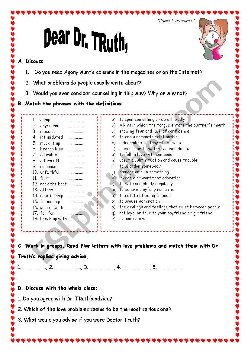 Dear Dr TRuth, - Agony Aunt worksheet