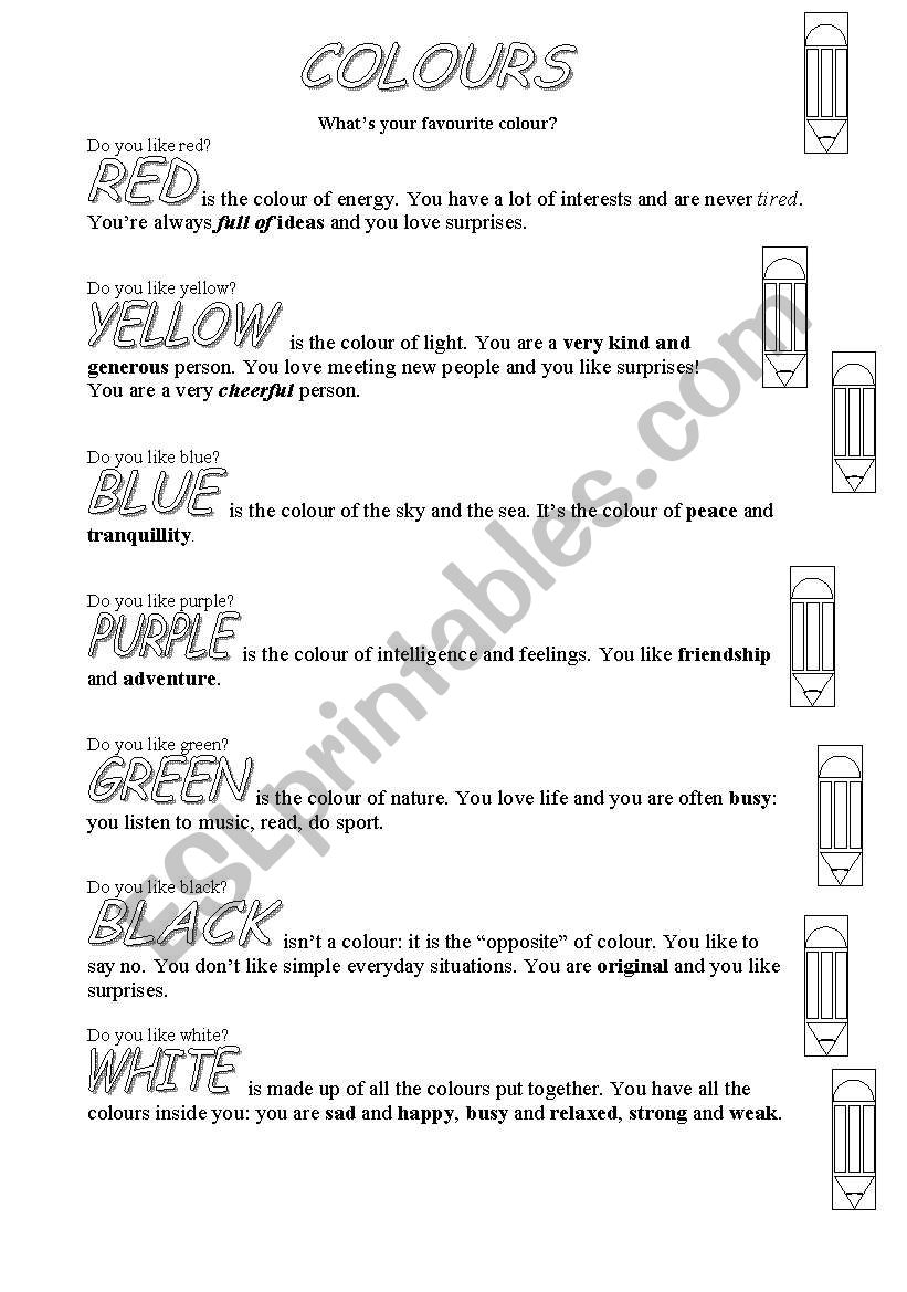 colours worksheet