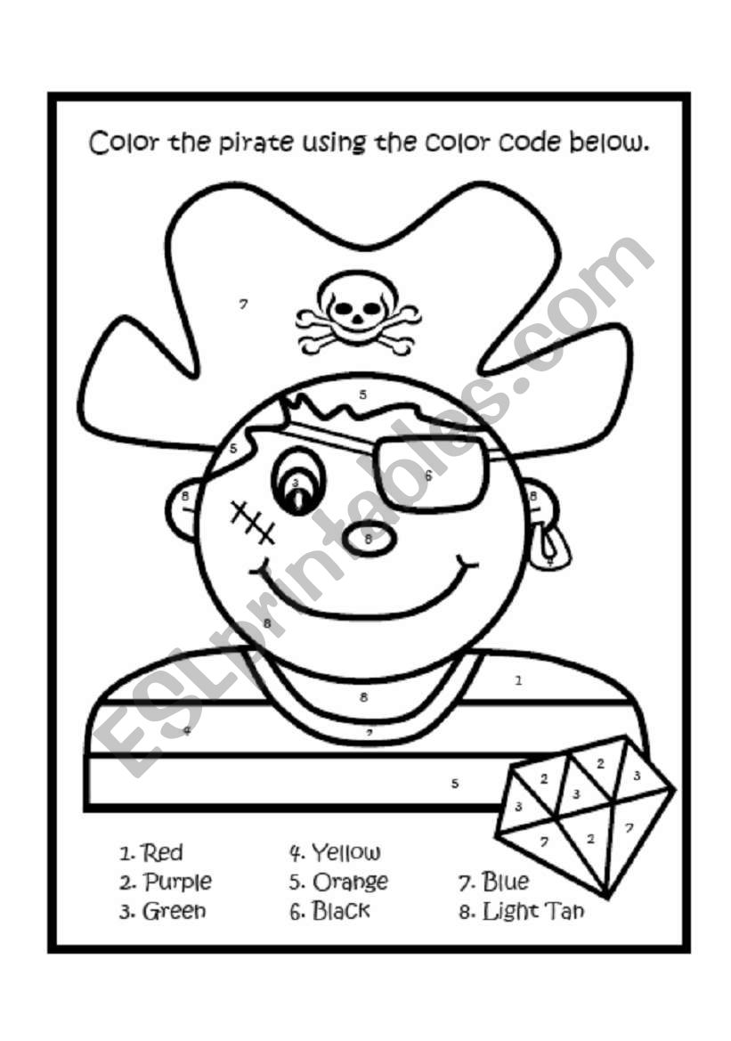 Color By Number Pirate Boy worksheet