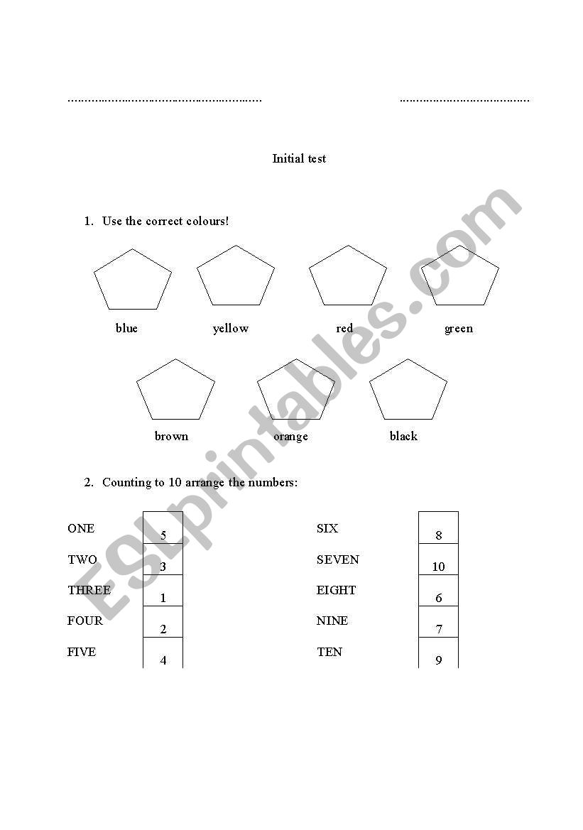 initial test 2nd grade worksheet