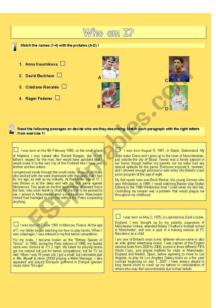 who am I? worksheet