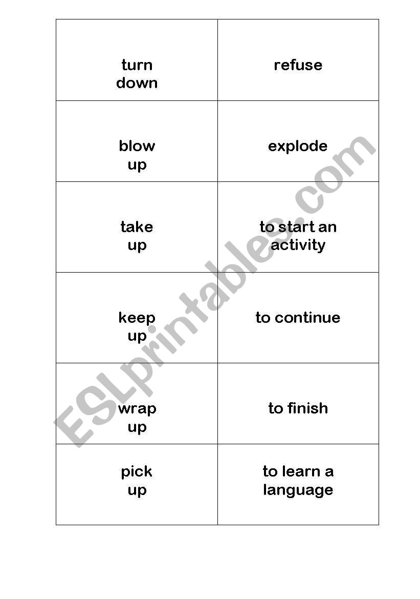 phrasal verbs memo test worksheet