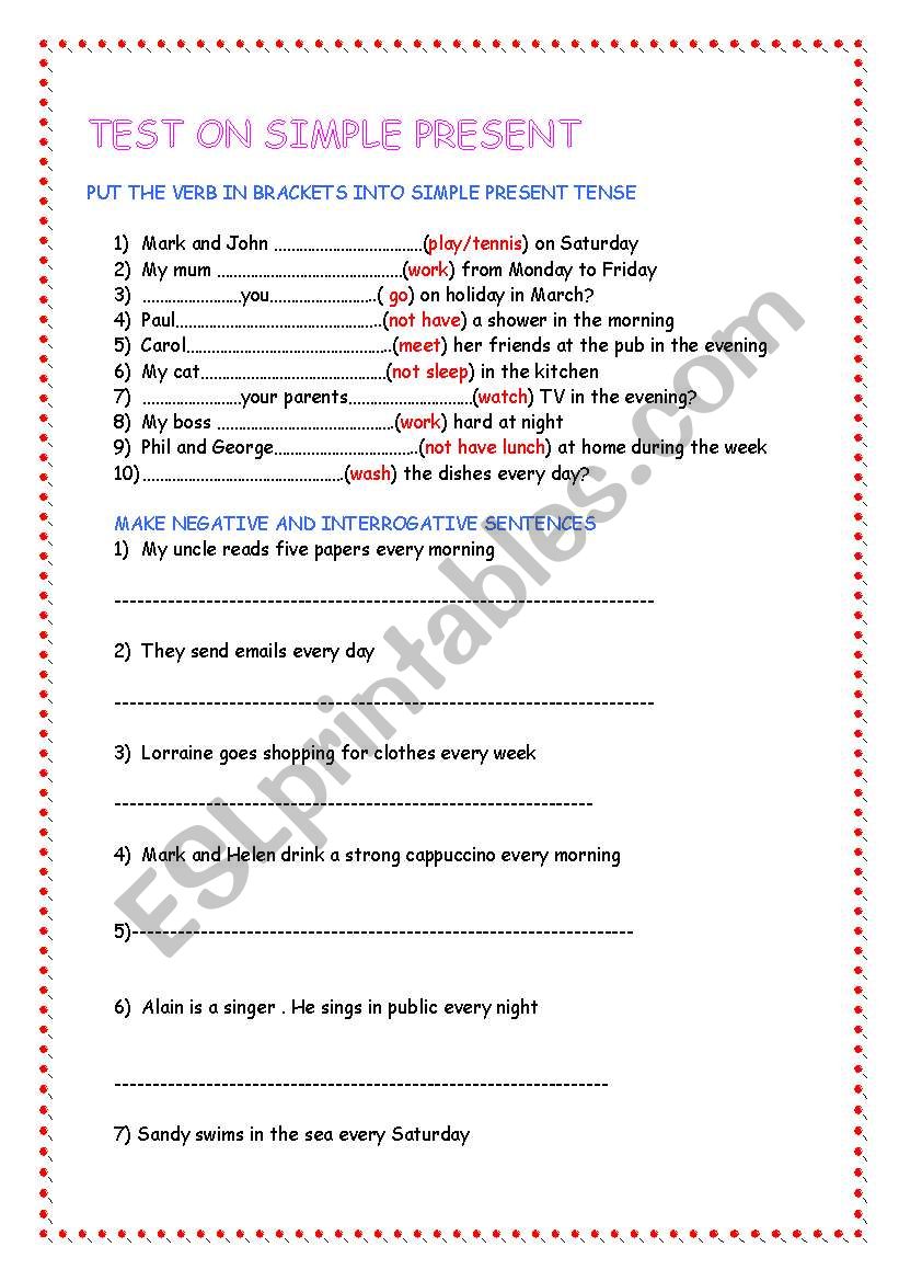 SIMPLE PRESENT worksheet