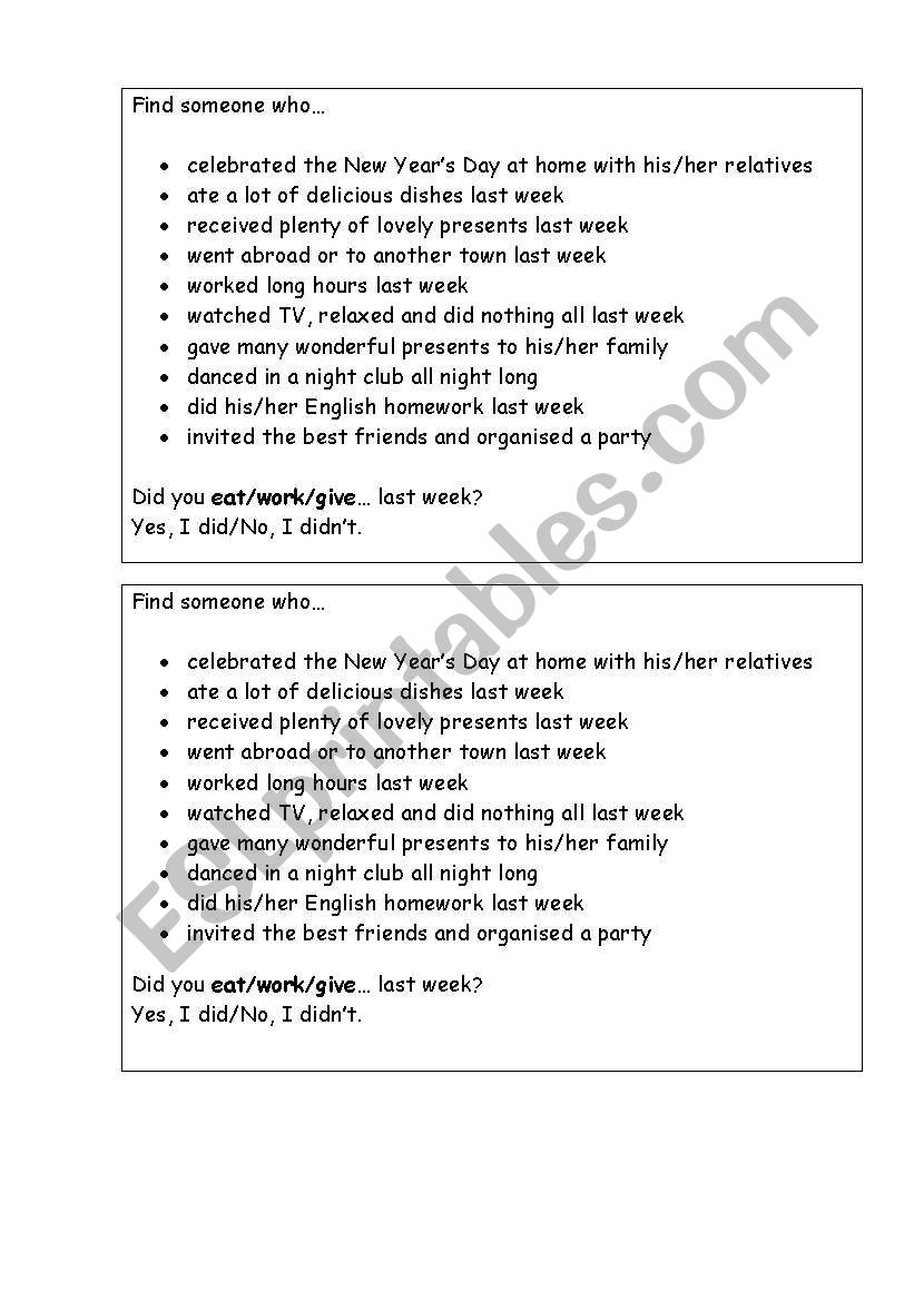 TALKING ABOUT NEW YEARS DAY worksheet