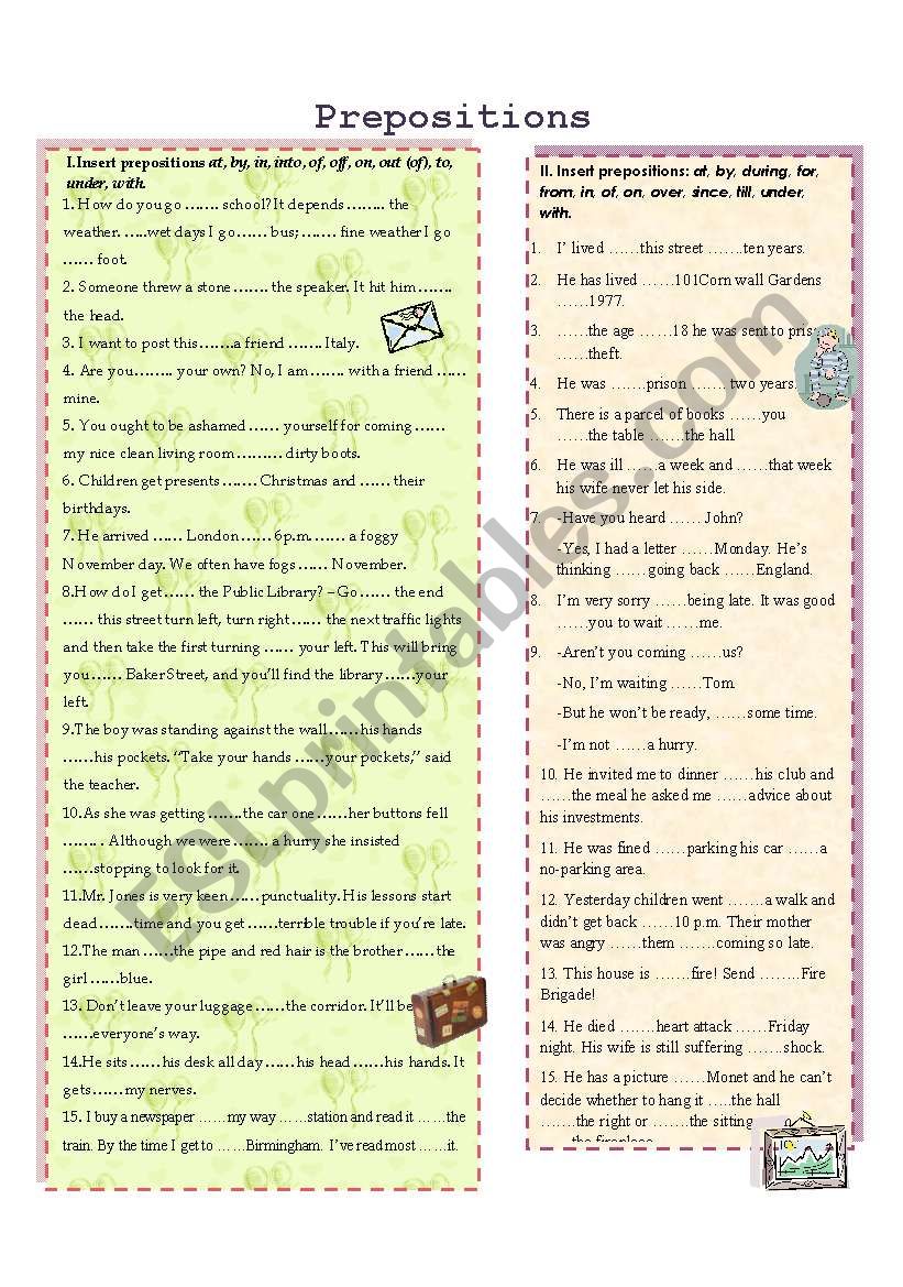 Prepositions worksheet