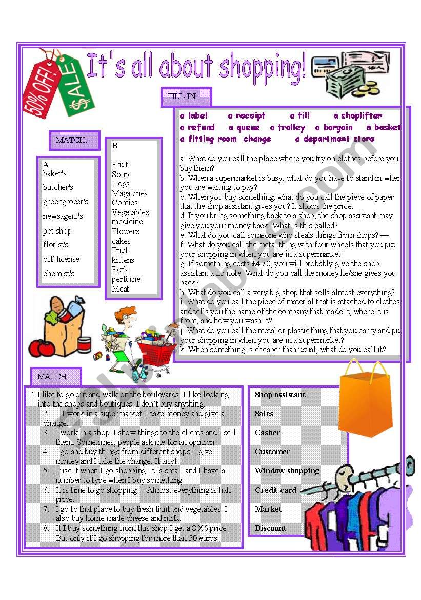 Shopping vocabulary worksheet