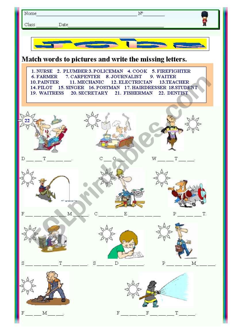 Jobs vocabulary worksheet
