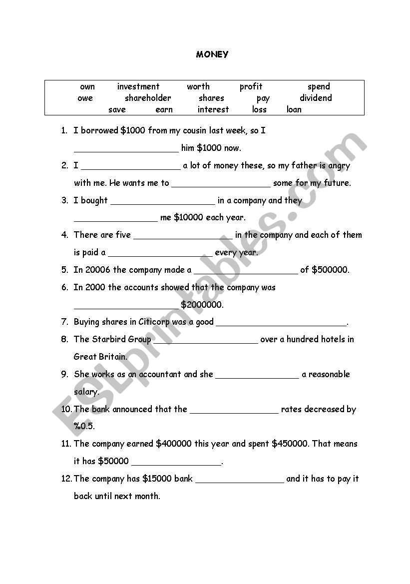 Money worksheet